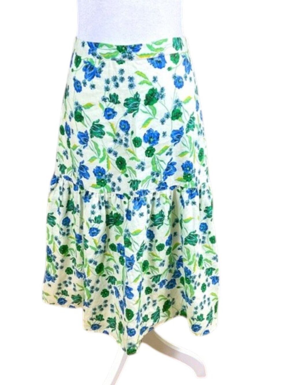 Draper James Linen Skirt Maxi Floral White Blue (12)
